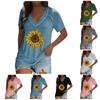 Women's T-shirt V-neck Sunflower Print Pullover Casual Short-sleeved Top