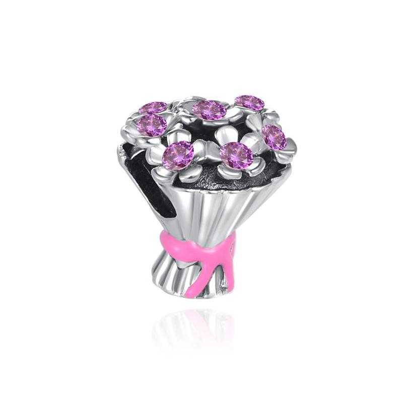 Newflower Корзина Цветов Милый Кролик Розы Шармы Бусины Подходит Оригинальный Медный Европейский Браслет Женские Украшения Подарок