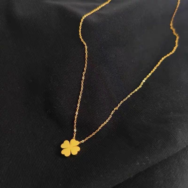 Новая титановая стальная невыцветающая цепочка на ключицу с четырьмя листочками клевера, модное ожерелье, модные универсальные простые украшения