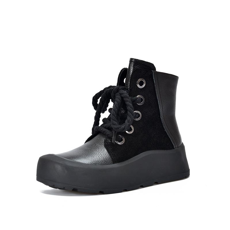 Johnature Ретро-ботинки из натуральной кожи, короткие, на шнуровке, на толстой подошве, плюшевые, теплые, хлопковые, женская обувь