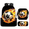 Kids Football Print Backpack Set Elementary School 3-Piece Shoulder Bag Pencil Case Crossbody