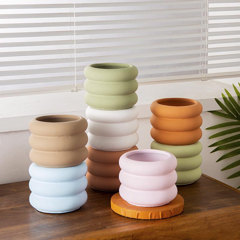 Nordic Style Cement Flower Pot - Creative, Simple Succulent Decor for Living Room or Study Desk.