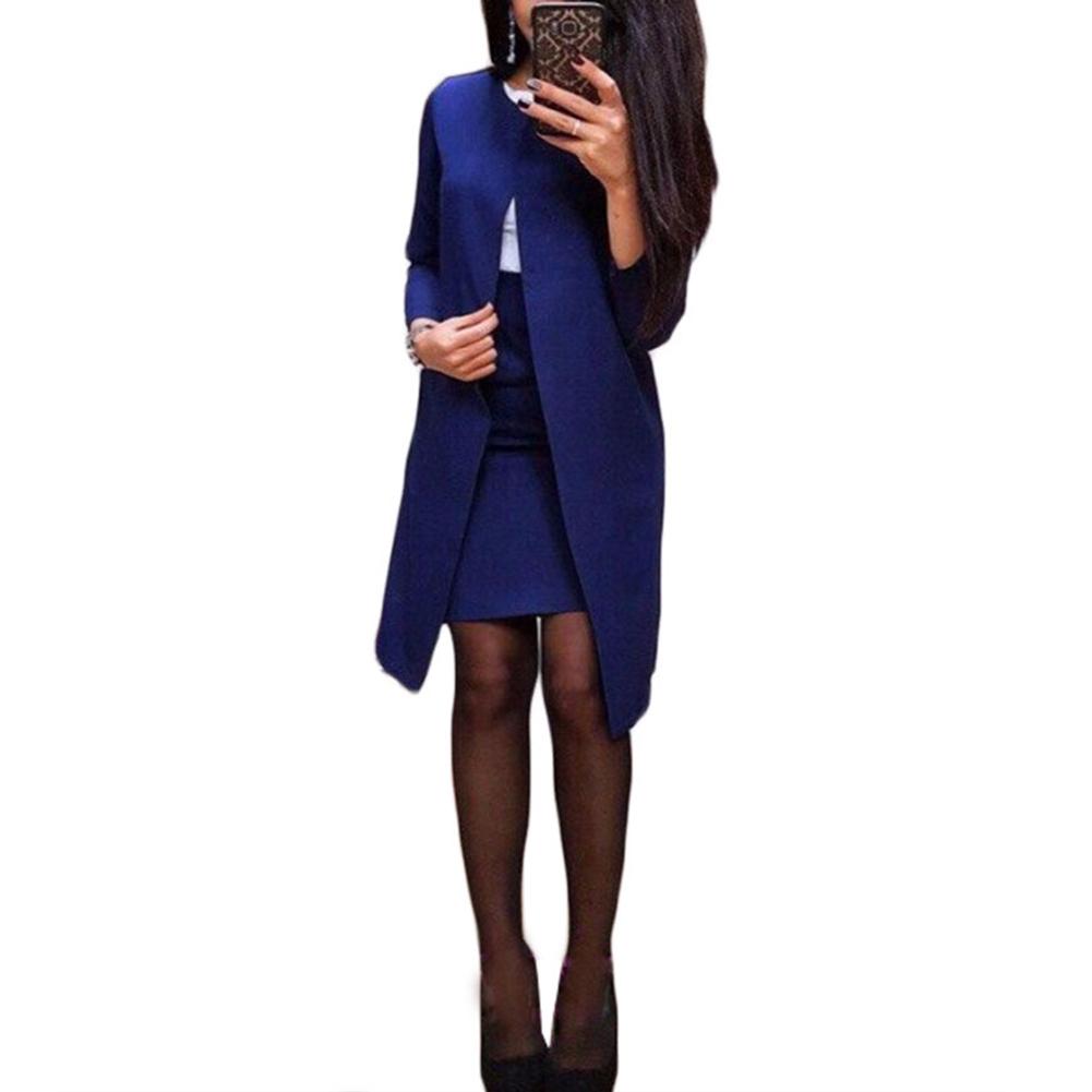 Puntos Solid Color 2Pcs Office Lady Осенняя длинная куртка-пиджак Bodycon Mini Skirt Suit