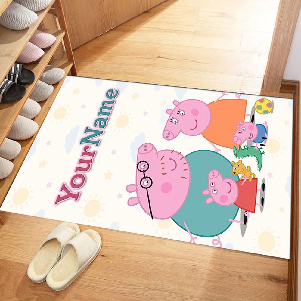 Peppa Pig Customize Text Area Rug Perfect for Balcony Dormitory Foyer Entryway Antislip Carpet Decorate Offices Gift for Festivals