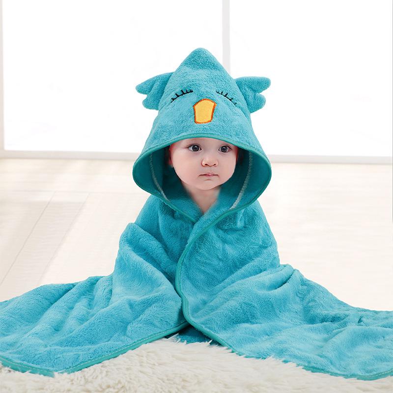 Newborn Cartoon Hooded Swaddle Blanket - Absorbent Coral Fleece for Spring & Autumn