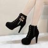 Autumn Winter Women Boots Plus Size 35-43 Platform Boots High Quality Solid Lace-up Ladies Shoes PU Leather Heels Ankle Boots