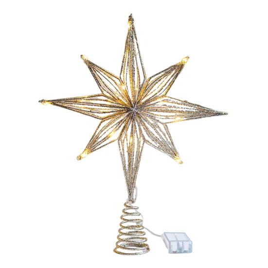 Рождественская елка, 3D, железная верхушка для елки, украшение в виде звезды со светодиодными огнями, праздничный декор, блестящая верхушка для рождественских елок в помещении и на улице
