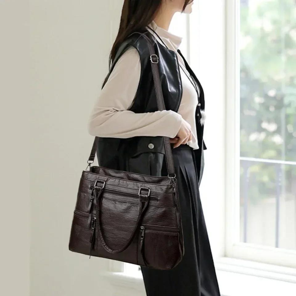 Элегантная женская сумка из высококачественной кожи с верхней ручкой, женская сумка через плечо, большая повседневная сумка-тоут 2025