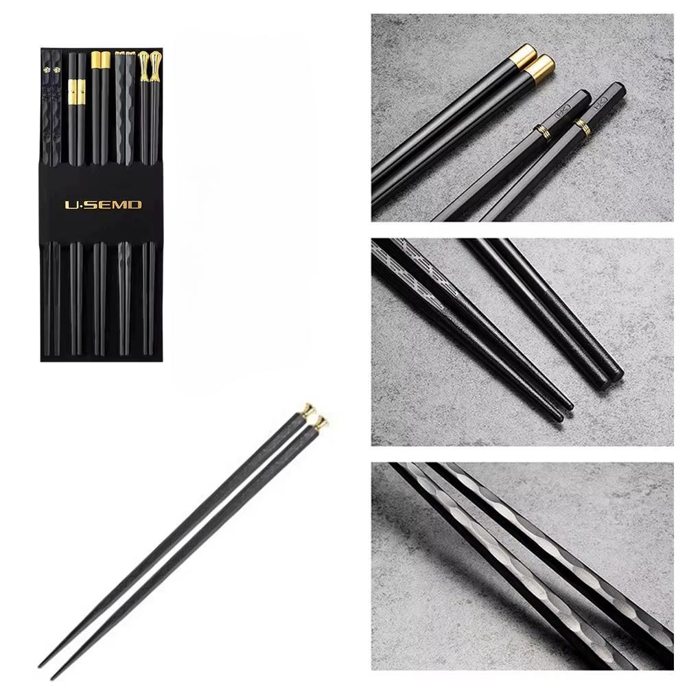 5 пар китайских палочек для еды из сплава, палочки для суши, многоразовые, легкие, роскошные, бытовые, черные, золотые палочки для еды, здоровая посуда из сплава