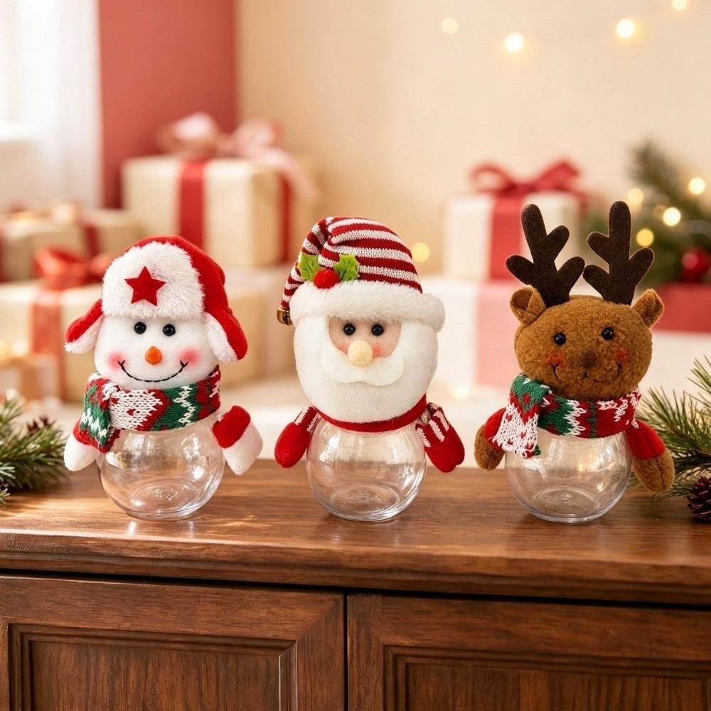 With Lid Christmas Candy Jar Santa Claus Candy Box Cartoon Cute Candy Storage Bottle Kids Gift