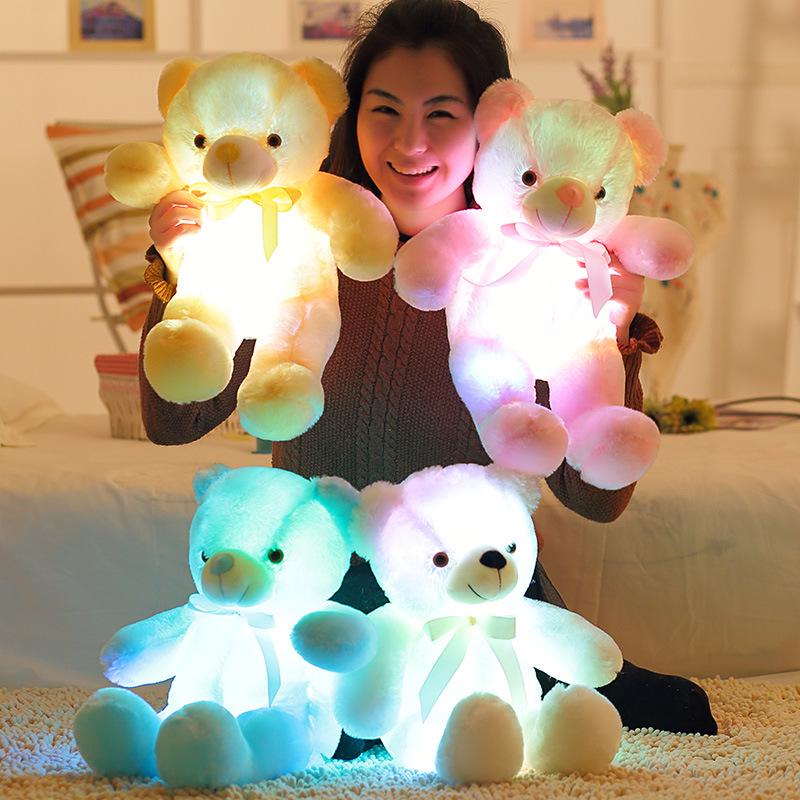 Colorful Luminous Rainbow Bear Doll Ribbon Luminous Bear Doll Children'S Led Light Collar