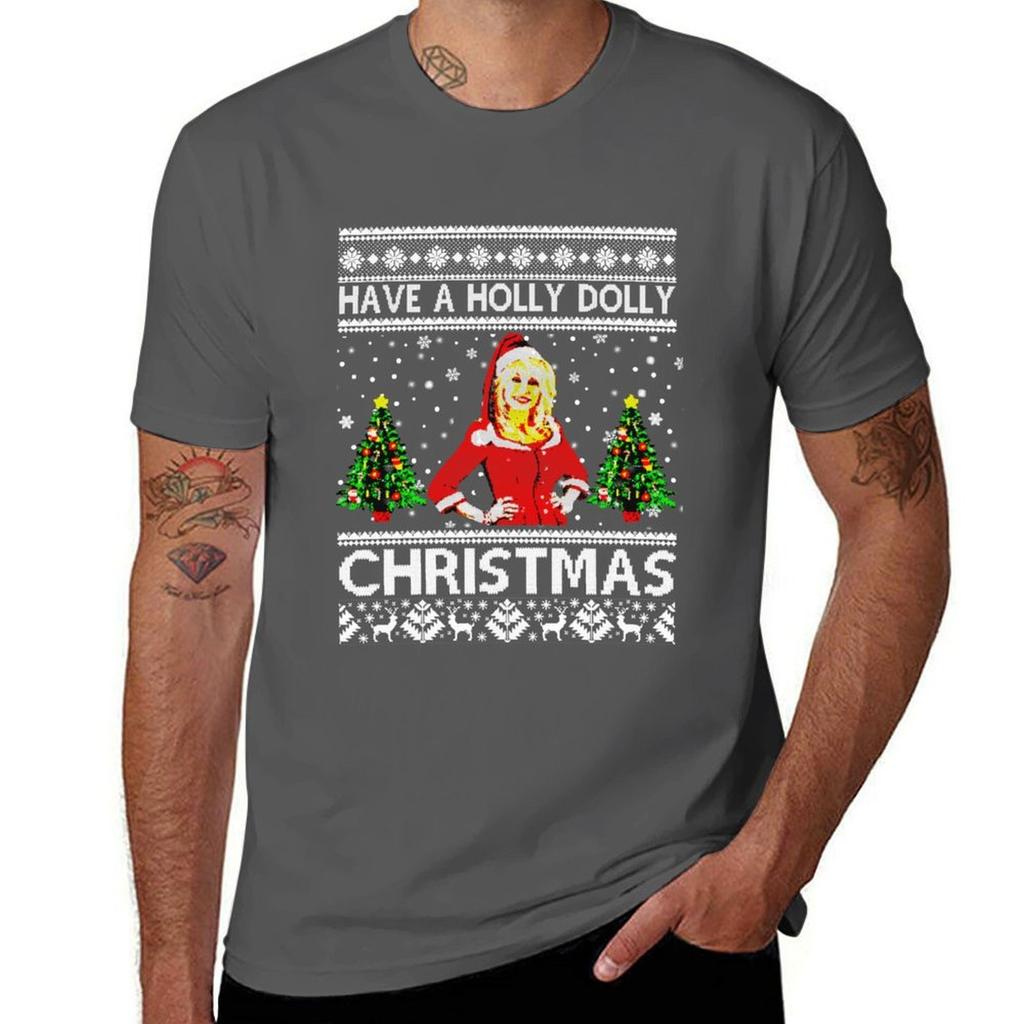 Retro Have A Holly Dolly Christmas Parton's Music T-Shirt T Shirts for Man Pack Cotton Anime T Shirts Oversize T-Shirt