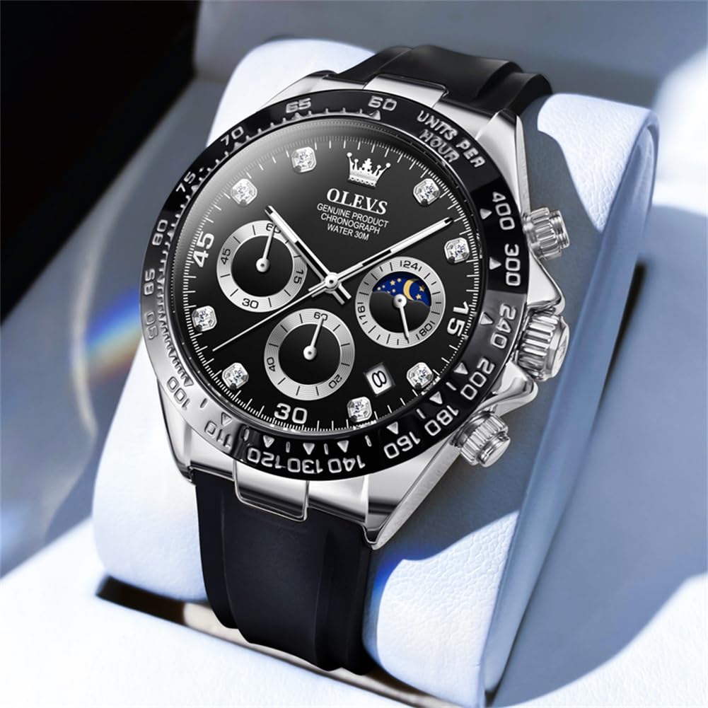 OLEVS модные наручные часы спортивные часы популярные модные брендовые часы циферблат черный японский кварцевый силиконовый ремешок секундомер дата водонепроницаемые часы