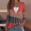 Women's Fashion Casual Long Sleeve Shirt Geometry Printed Button V Neck Up Tops