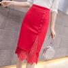 Однобортная кружевная лоскутная сексуальная юбка, женская модная однотонная тонкая летняя юбка с высокой талией, размер меньше обычного