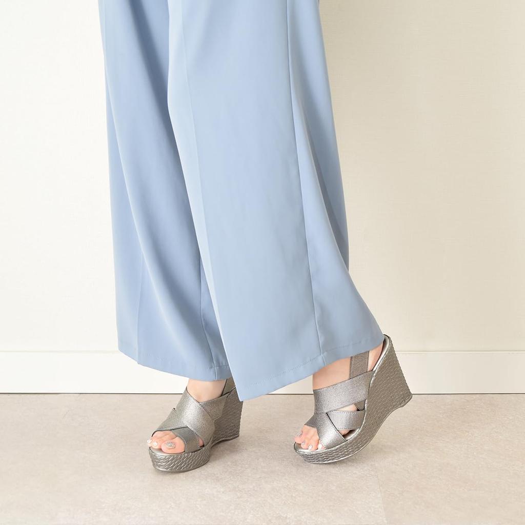 Эспадрильи на танкетке Эластичные босоножки на высокой танкетке Серебристые см [Italian Shoemaker] Женские 24.0