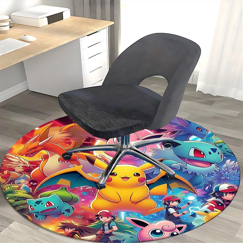 1 шт. Круглый ковер Pokemon Пикачу и друзья - Коврик под стул с аниме-дизайном, Подарок для офиса, Сезонное украшение