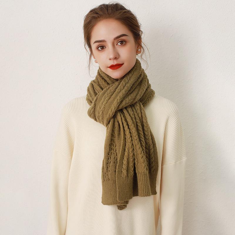 Autumn and Winter Imitation Cashmere Solid Color Knitted Scarf for Women, Thickened Warm Wool Scarf for Women, Minimalist Style Scarf for Women