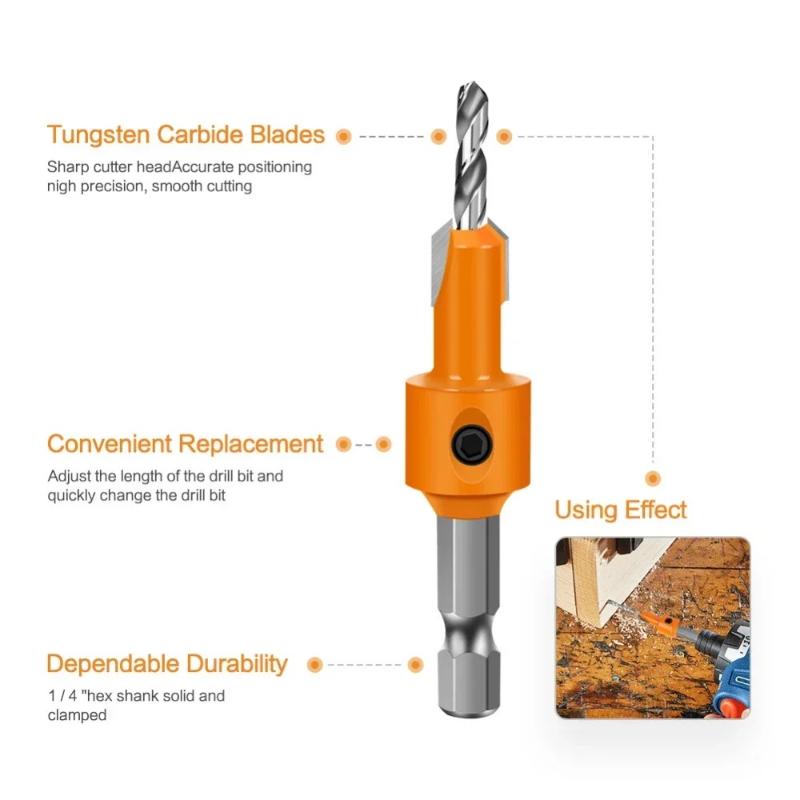 Hexagonal handle woodworking drill, positioning, drilling, countersunk drill, hidden screw hole, double-edged drilling drill bit