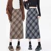 2025 Classic Plaid Knit Midi Skirt High-waisted A-line, Fall/Spring, Women's Clothing.