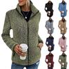 Womens Stand Collar Solid Color Zip-Up Fleece Sweatshirt Loose Fit Long Sleeve Winter Outerwear