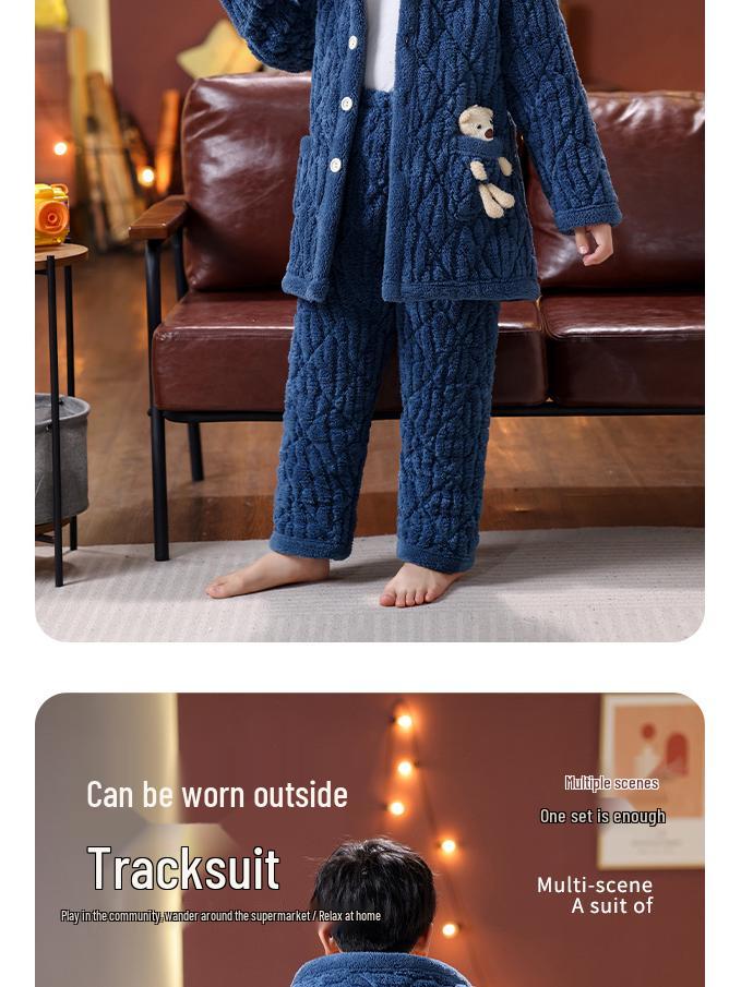 Зимний детский стеганый фланелевый пижамный комплект с флисовой подкладкой для мальчиков, девочек и малышей, семейный matching set