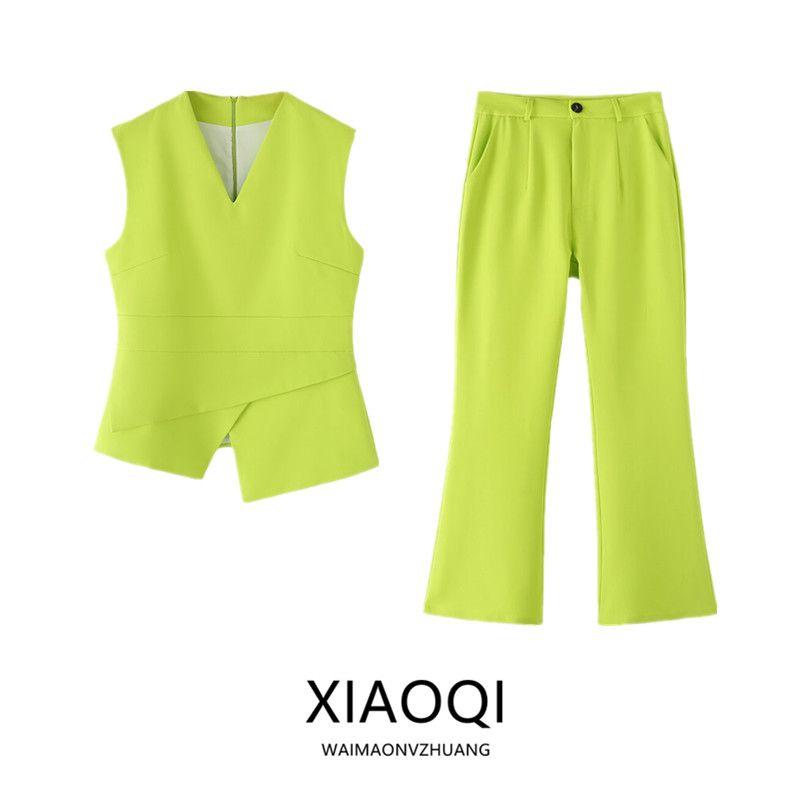 Fashion Style 2024 Summer New Arrival Women's Clothing Sleeveless Versatile Stylish Silm V Neck Vest Suit High Waist Pants