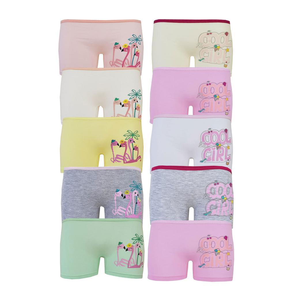 10 шт., хлопковые трусы-боксеры для девочек с цветным принтом, веселые