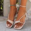 Европейские и американские сандалии больших размеров с тонким ремешком и квадратным носком на плоской подошве