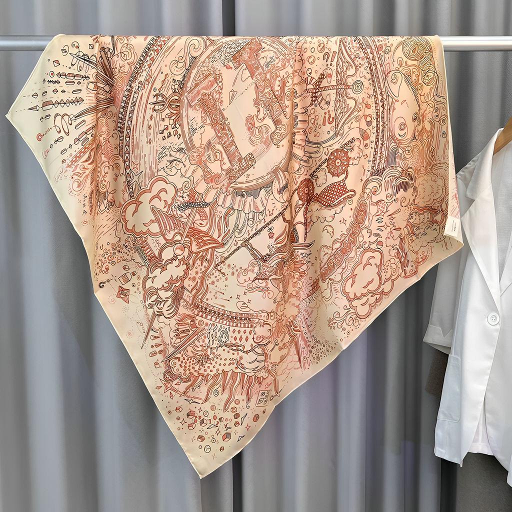 Шелковый твиловый шарф Silk Road в черно-белом французском стиле для весны/лета