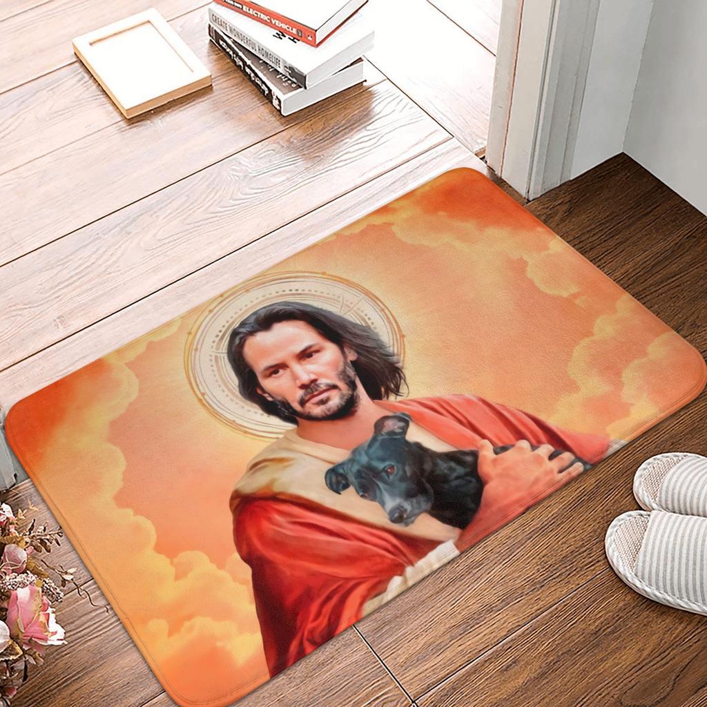 Jesus Saint Meme Keanu Reeves Front Door Floor Entrance Mat Outdoor Bathroom Kitchen Doormat Toilet Carpet Rug
