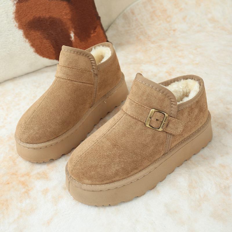 Cotton Shoes Women Winter Velvet Outward Wear 2025 New One-foot Slip Platform Heightened Big-head Bread Shoes Snow Boots