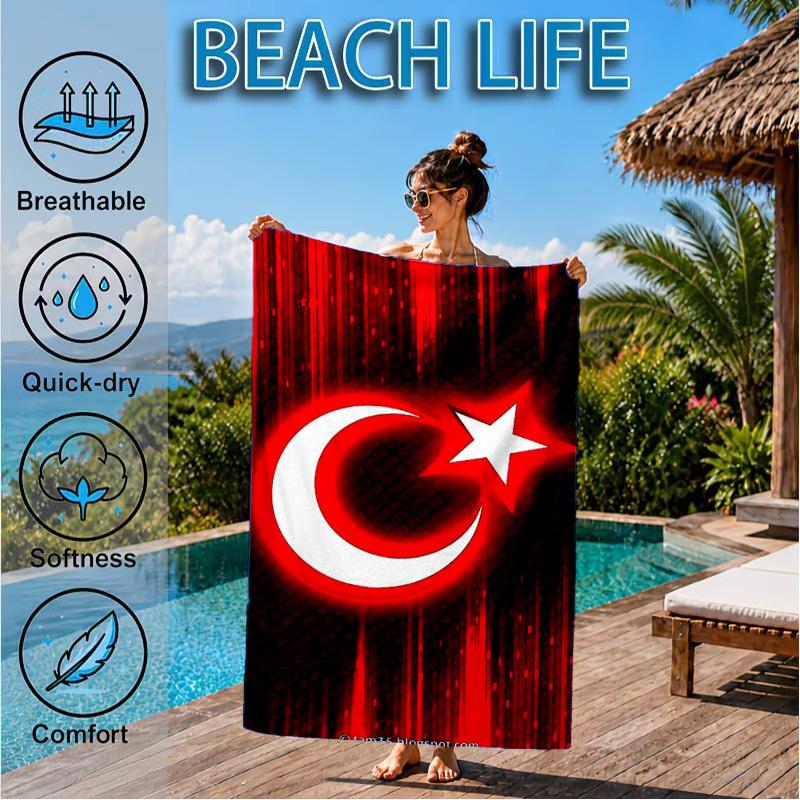 Turkish Flag Design Beach Towel, Quick-drying, Easy to Care for, Suitable for Both Fitness and Beach Vacations,Sports Essential