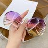 Luxury Fashion Oversized Rimless Sunglasses Women Fashion  Designer Big Frame Diamond Square Sun Glasses For Female