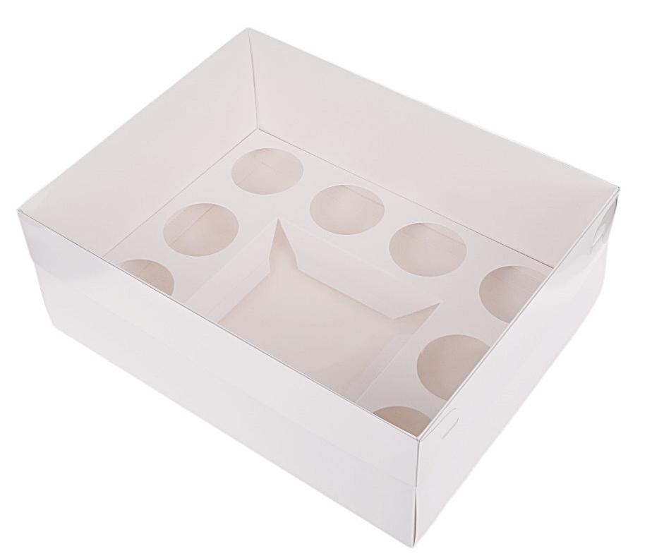 Pudełko Na Bento Box Xl 33X26X13Cm Biało-Transparentne Na Muffiny I Torcik