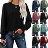 Women's Fashion Casual Pleated Round Neck Long Sleeve Solid Color T-Shirt Top