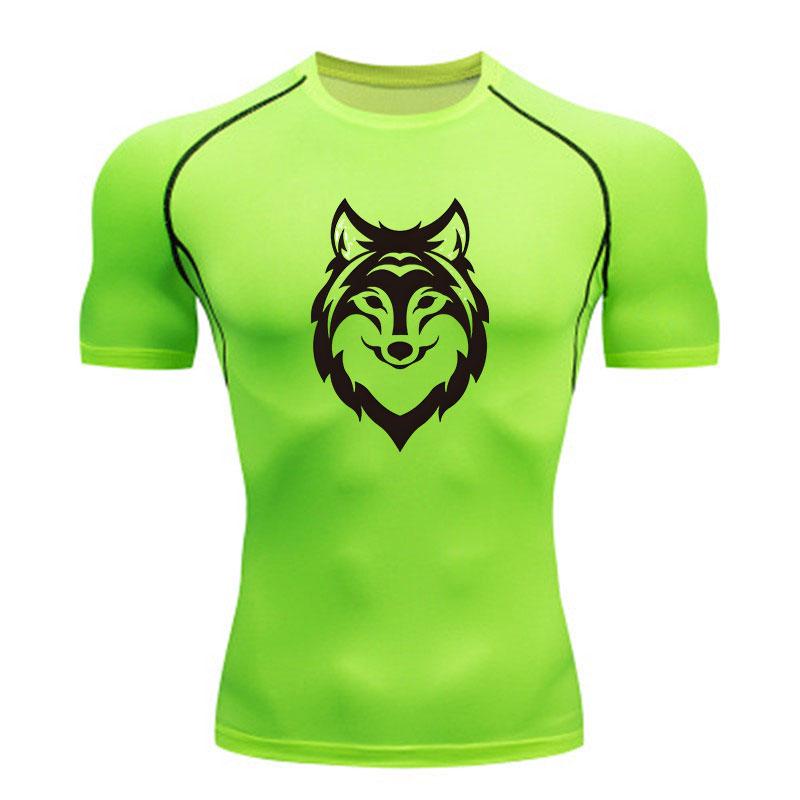 Men's Compression Athletic Workout T-Shirt, Stylish Wolf Hea