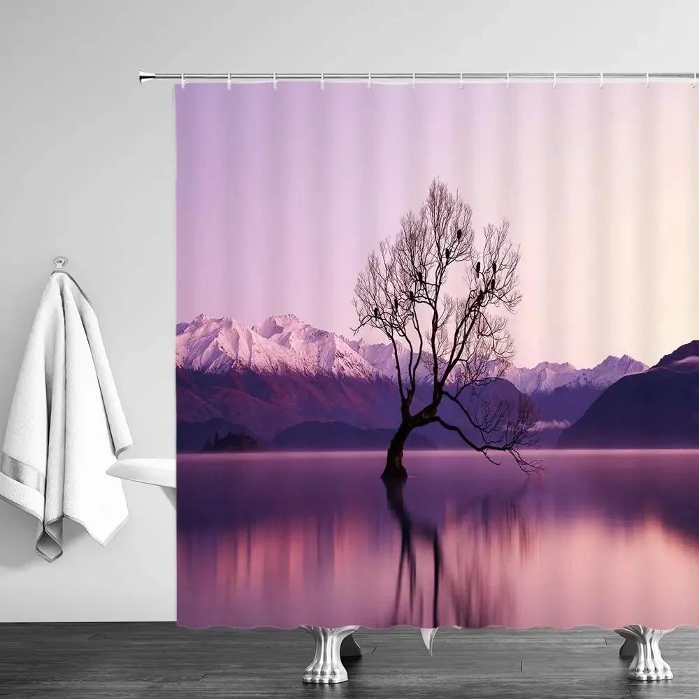 Nature Landscape Shower Curtains Ocean Dolphin Palm Tree Forest Waterfall Scenery Farm Horse Cloth Bathroom Decor Set With Hooks