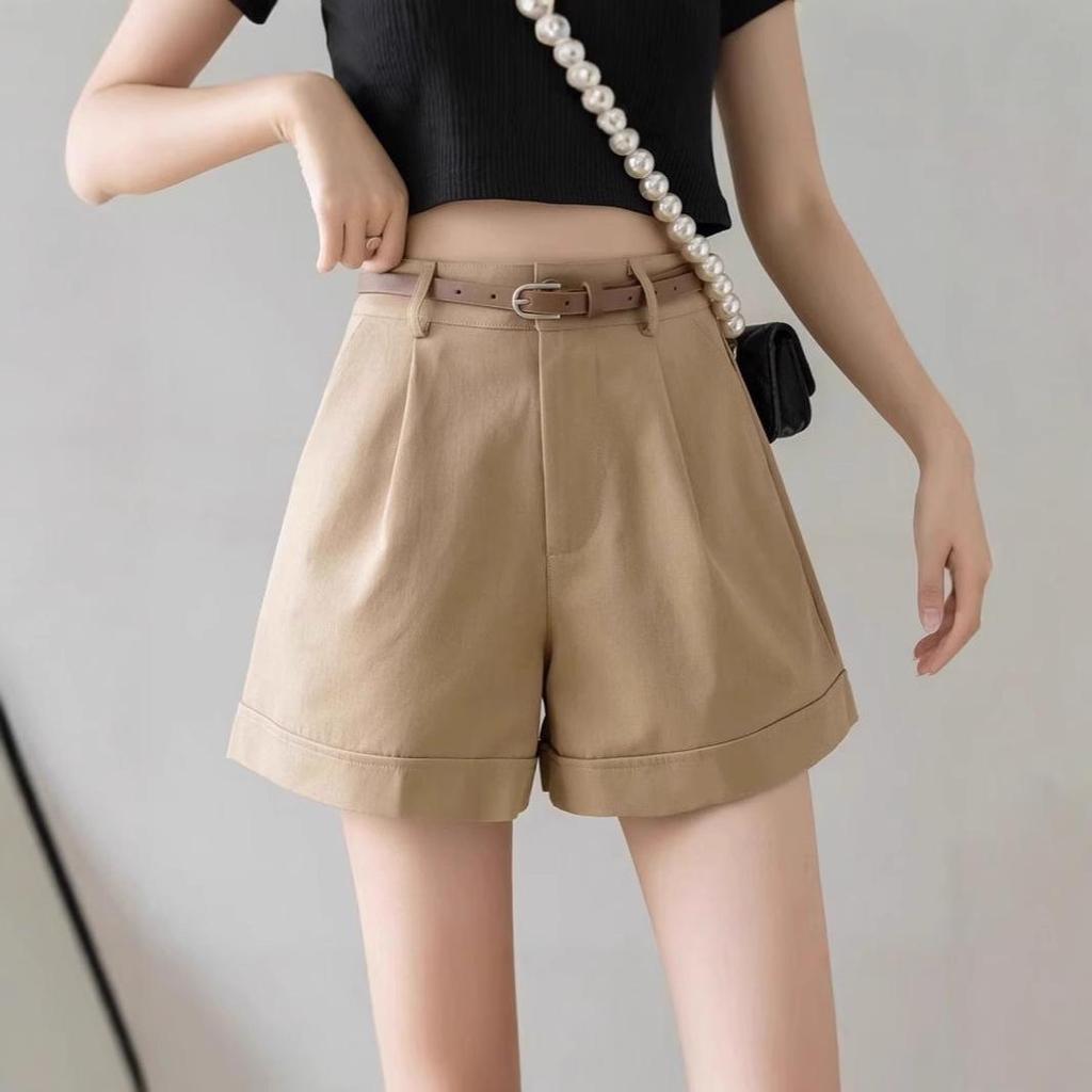 Женские шорты А-силуэта с высокой посадкой и широкими штанинами, с поясом - Летняя повседневная рабочая одежда 2025