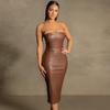 Women's Solid Color PU Leather Slim Sheath Back Split Sexy Mid-Length Dresses