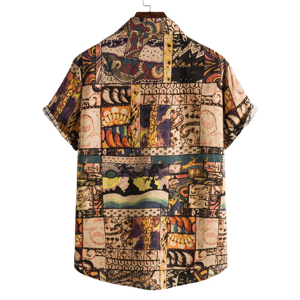 Men's Summer Personalized Short Sleeve Printed Casual Shirt Lapel Casual Tops
