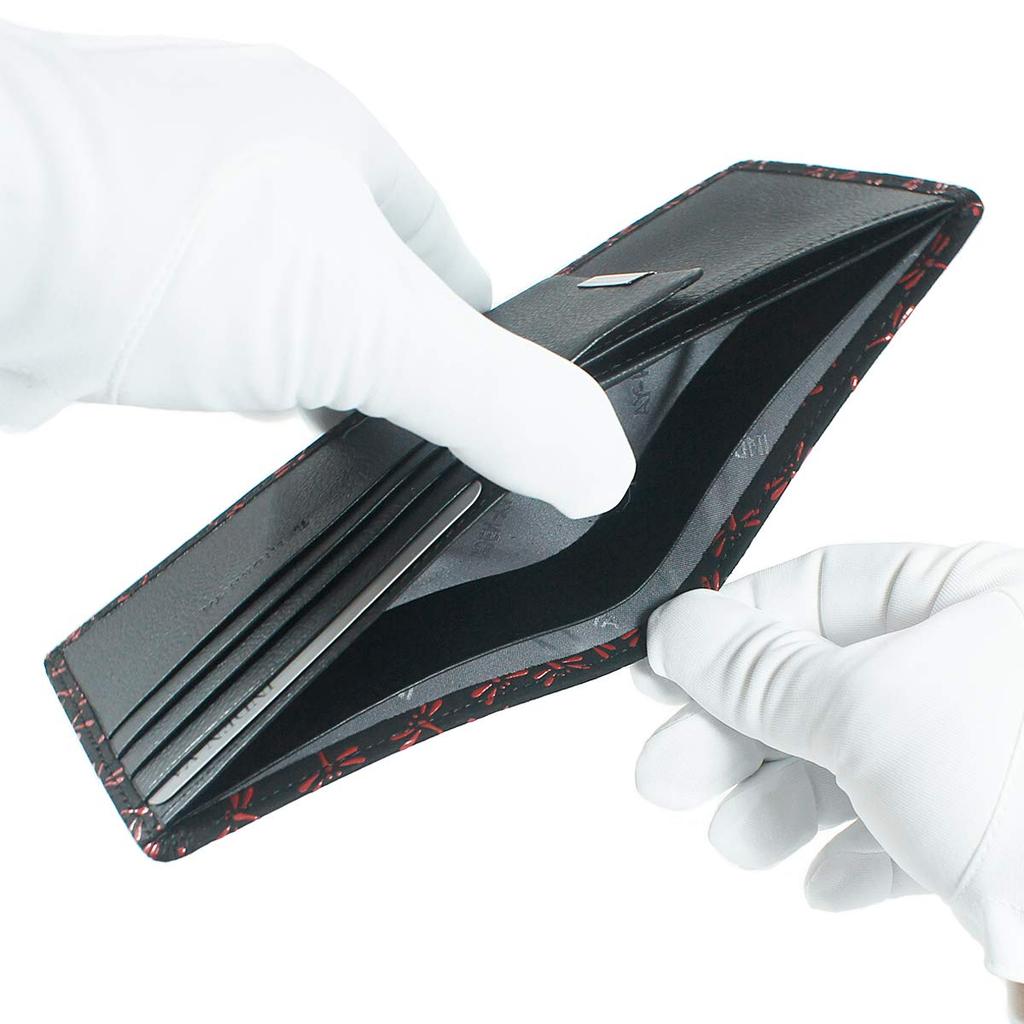 Inden Bifold Wallet Bill C Тонкий Deerskin Черный x Красный Лак Узор Стрекоза [Indenya] 2003-21-008