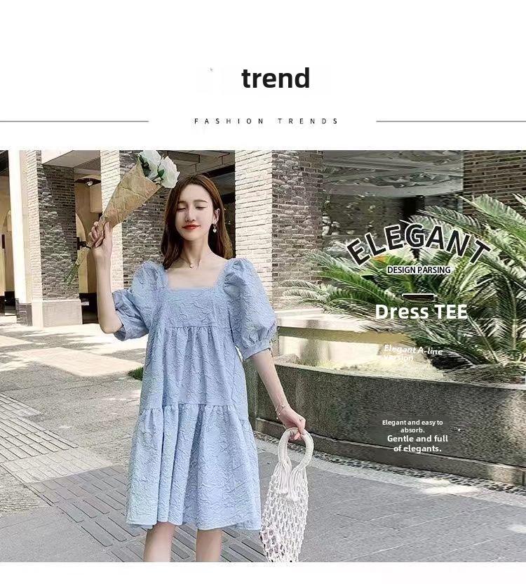 2022 Summer Maternity Puff Sleeve Dress: Lightweight, Loose Fit, Belly-Covering, Age-Reducing