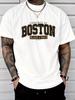 Unisexs Summer 100 Cotton Fashionable Casual Loose Plus Size Boston Letter Printed Sports Round Neck Short Sleeved Tshirt Top