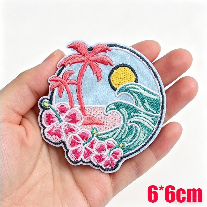2026 Cartoon Summer Tropical style Embroidered Patches Coconut Shell Hat Slippers Patch Iron On Patches For Clothing Decoration