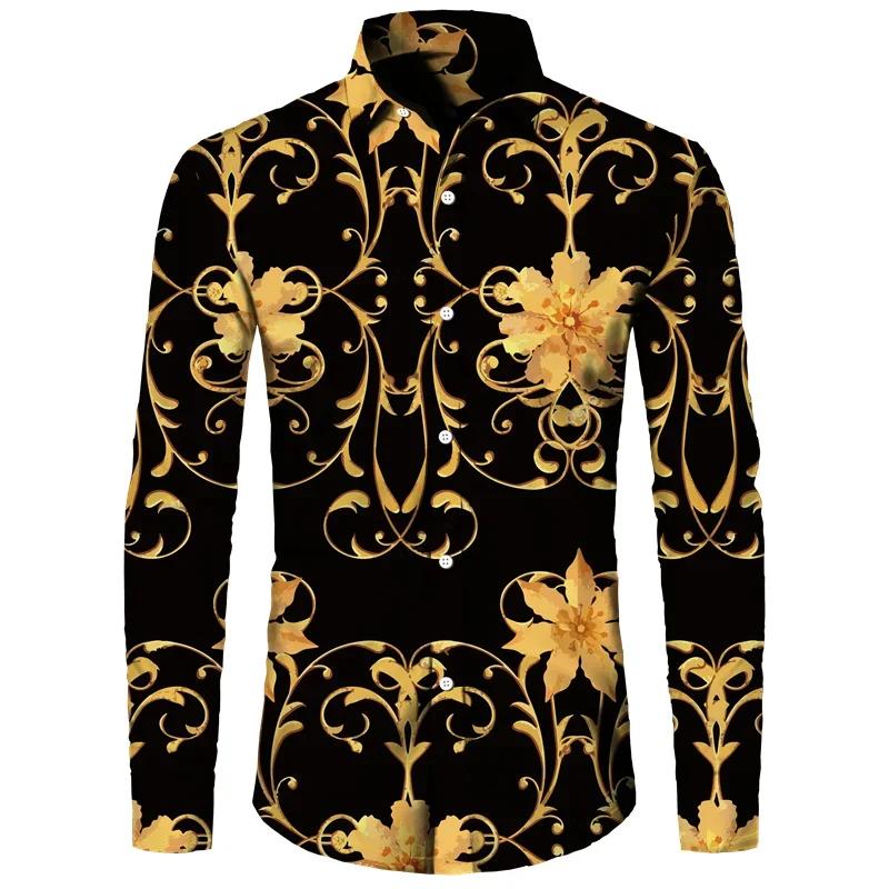 Baroque Pattern Long Sleeve Shirt, Stylish Fashion Shirt