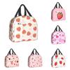 Cute Pink Strawberries Lunch Bag Reusable Lunch Box Work Bento Cooler Reusable Tote Picnic Boxes Insulated Container Bags