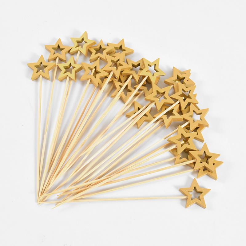 50 шт. Звездные одноразовые бамбуковые шпажки для еды, коктейльные пики, вилки для фруктов для шведского стола, палочки, рождественская вечеринка, день рождения, свадебный декор