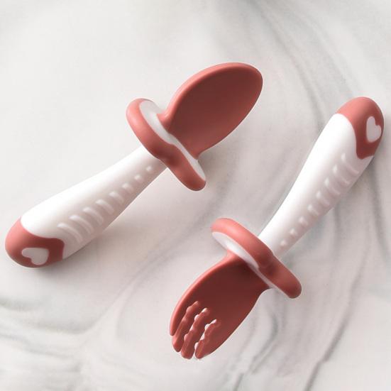 2 шт./компл., ложка, вилка, круглая головка, дизайн, противоскользящий пищевой материал, детский набор ложек и вилок для домашнего использования