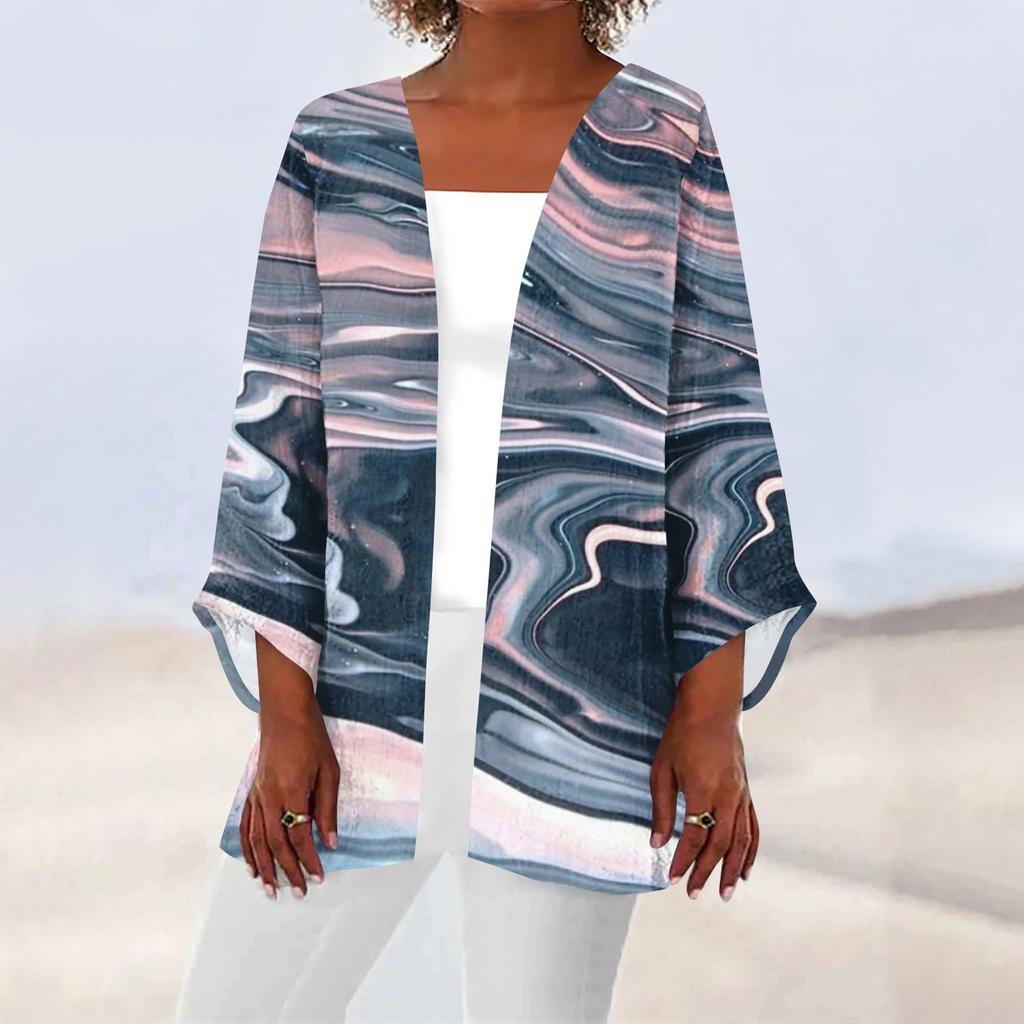 Женская повседневная модная легкая куртка средней длины с принтом в стиле ретро, ​​кардиган